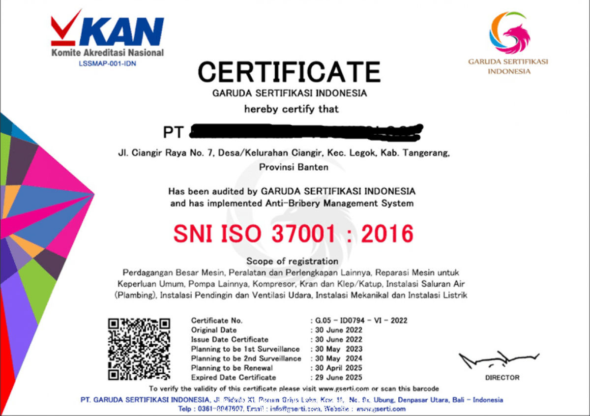 Pentingnya Sertifikat ISO 37001 dalam Penerbitan SBU Jasa Konstruksi Sertifikat ISO 37001